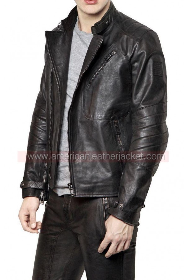David Beckham Men's Black Faux Leather Motorcycle Jacket – BNWT, Collared, Full Zip, Vintage Style